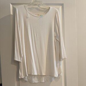 Le Lis Cream Long Sleeve Top with Lace Hem
